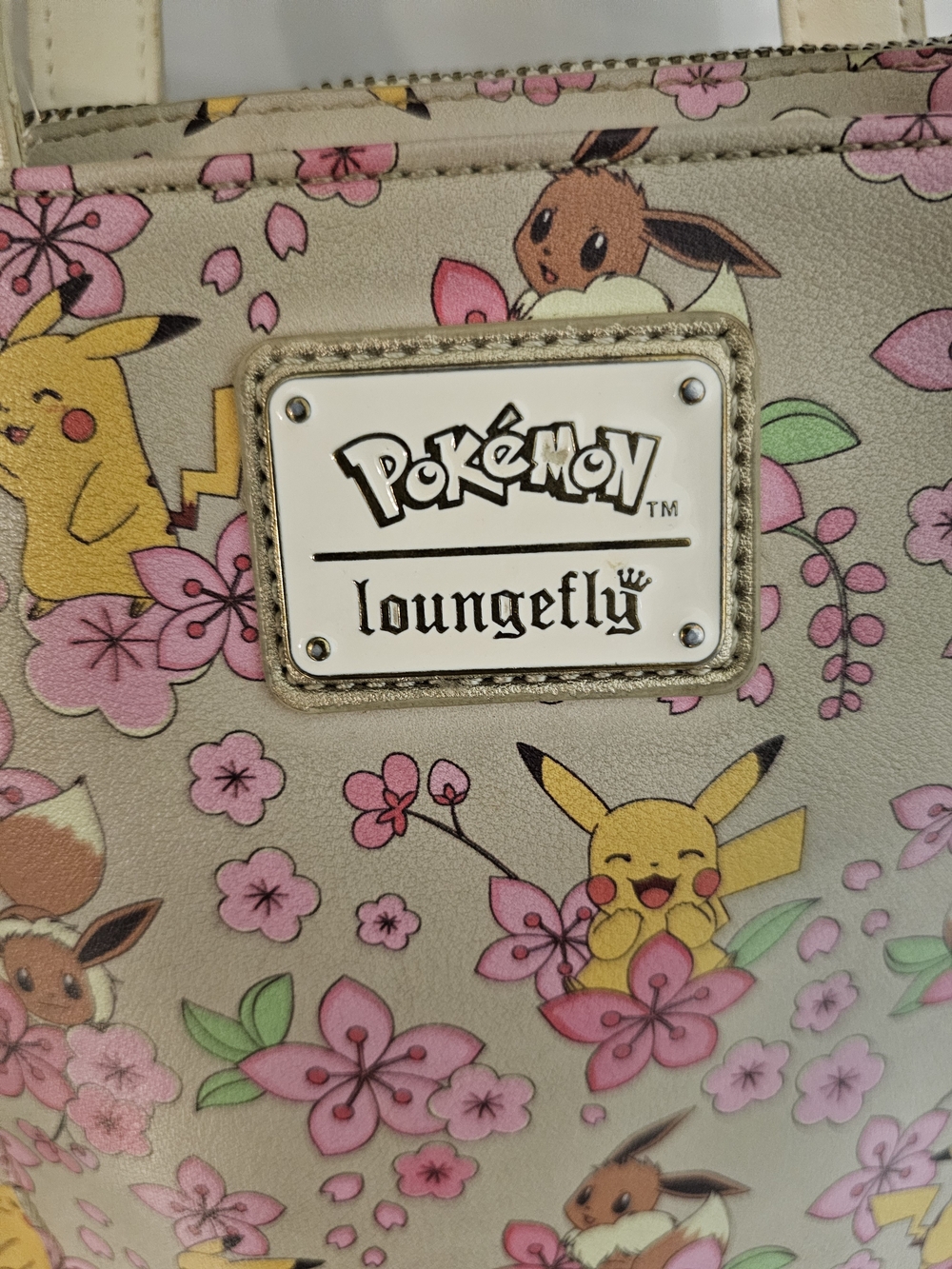 Loungefly Cream Mini Crossbody with Pink Floral Pikachu & Eevee Print - Picture 6 of 7